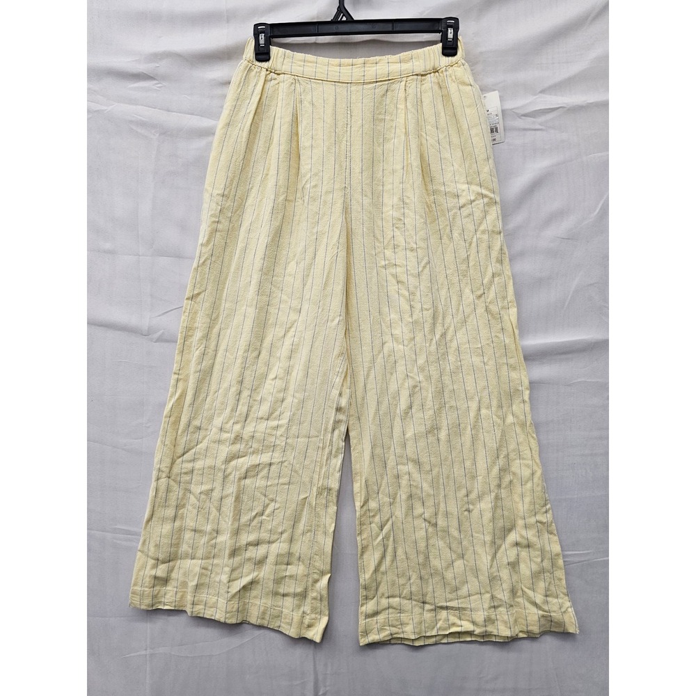 A New Day Womens Striped Wide Leg Pants Yellow Linen Blend Size Medium
